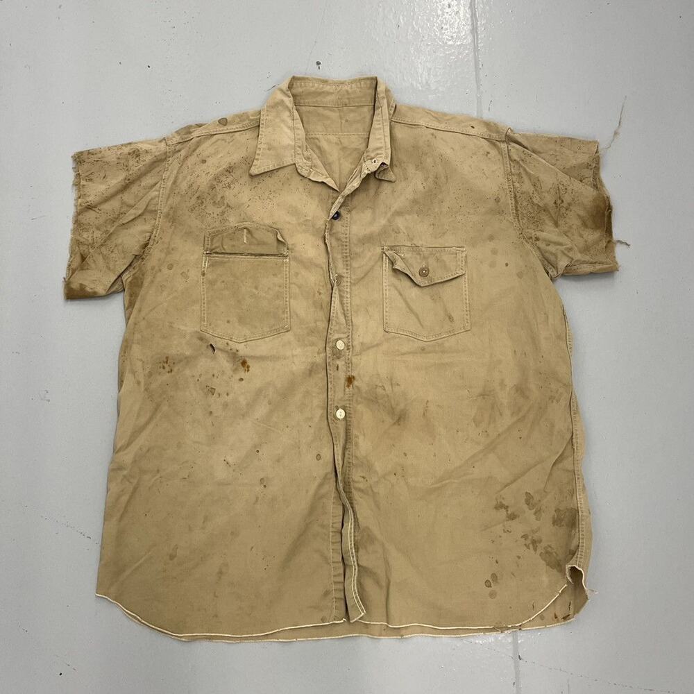 Vintage 50s Tan Sanforized Cotton Workwear Canvas Shirt